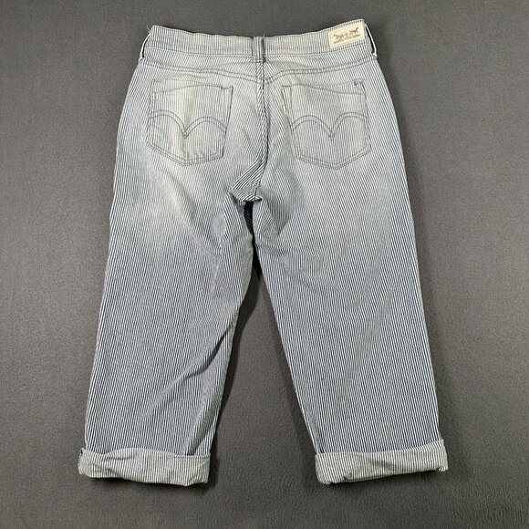 Levis Jeans Womens 4 Blue White Pinstripe Cropped Cuffed Stretch Denim Pants - Picture 9 of 12